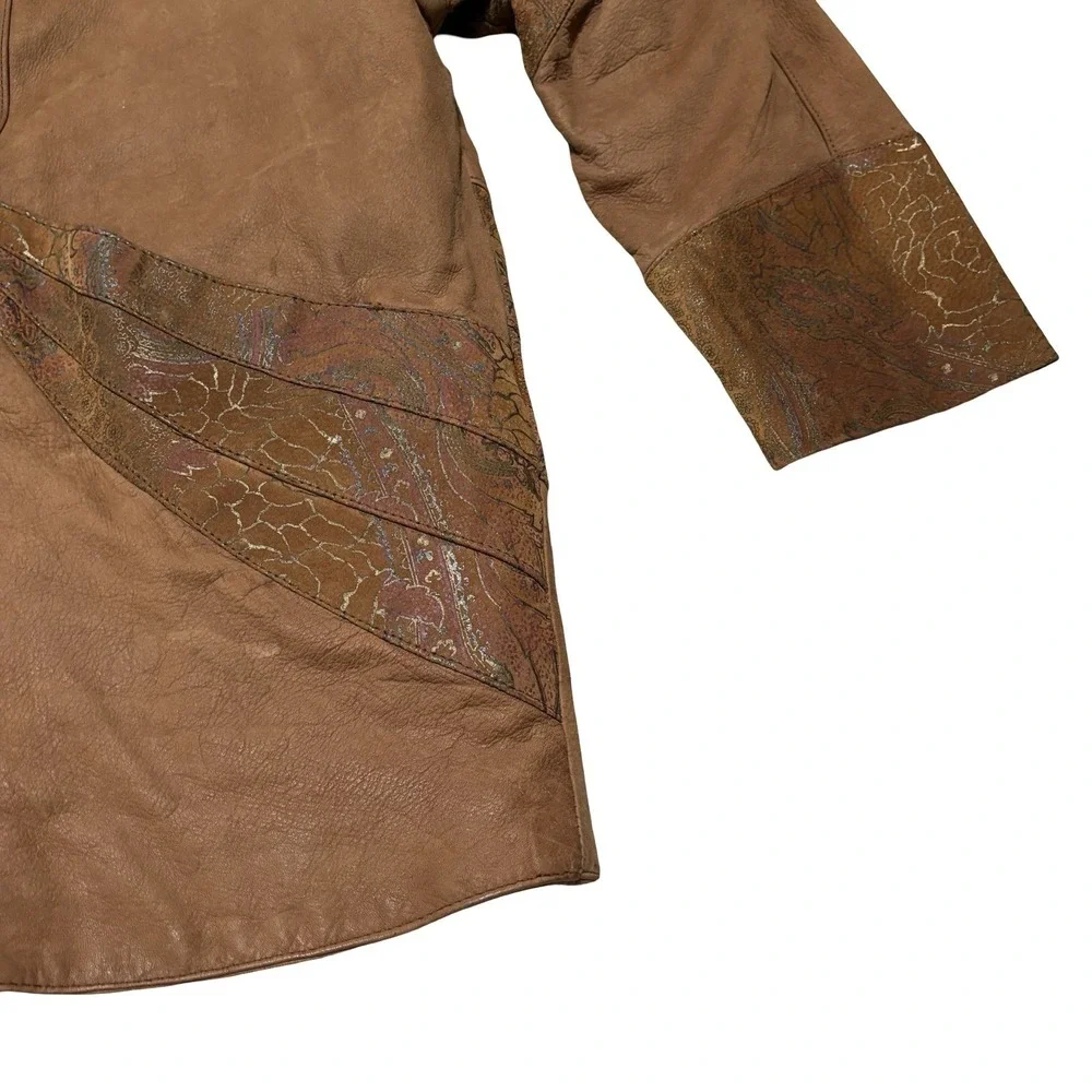 VTG Euro Mond Of California Leather Jacket Patchwork Mettalic Western Sz Medium‎